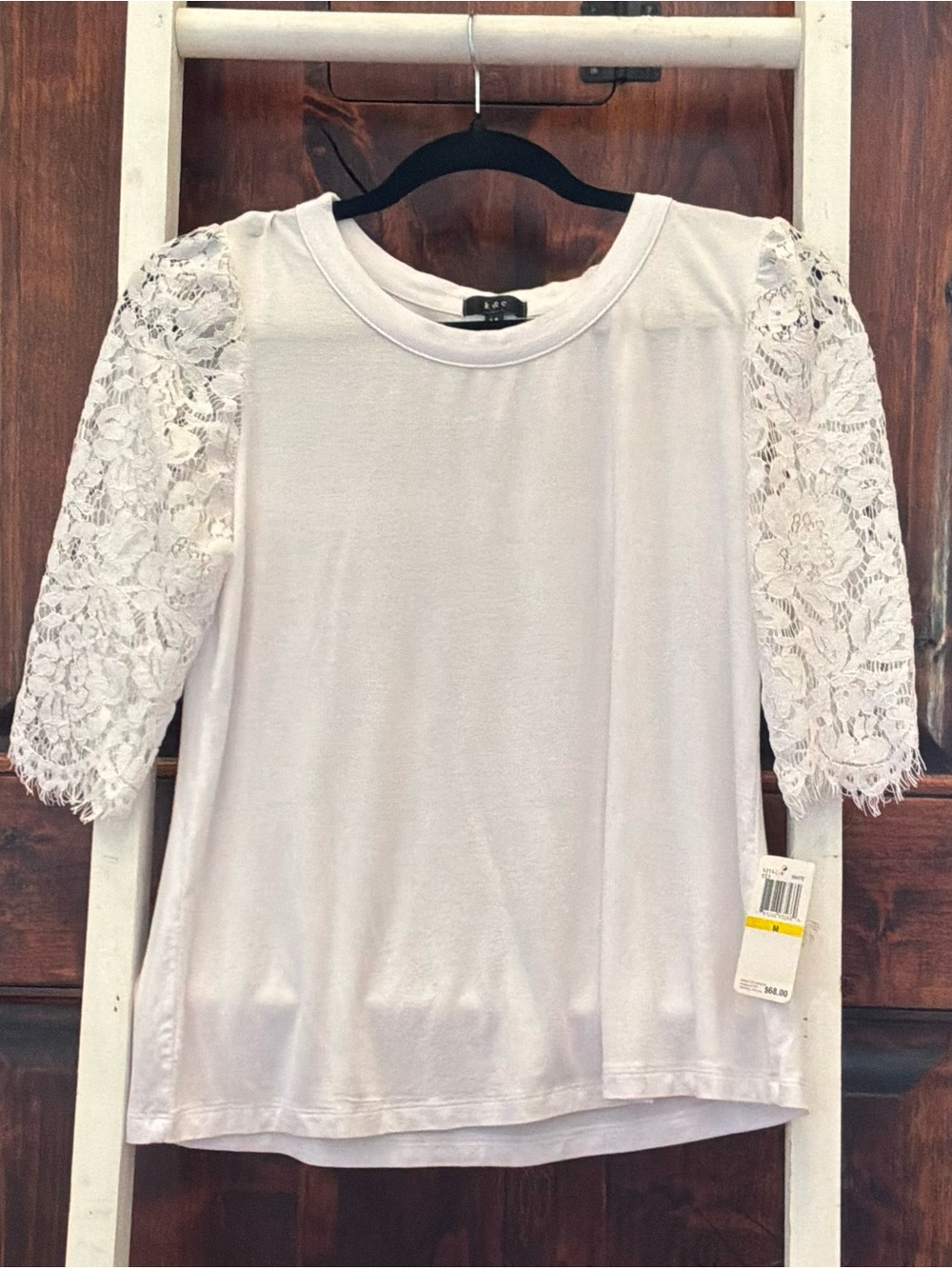 Classic Lace-Sleeve Crewneck Top - White